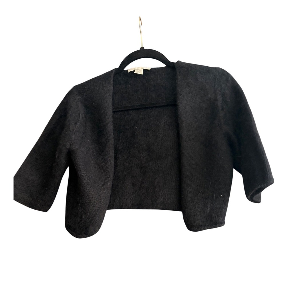 Rebecca Taylor Black Angora Blend Cropped Bolero Cardigan Sweater Womens Large